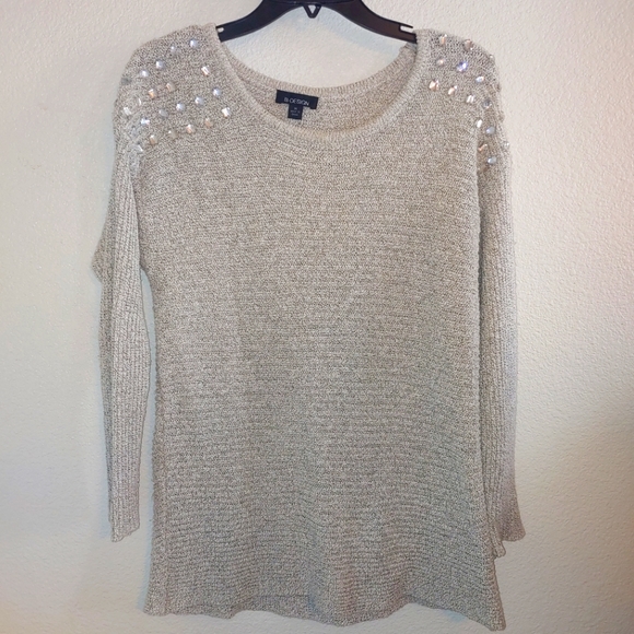 B design jewel Embellished sweater cream tan med - Picture 1 of 8